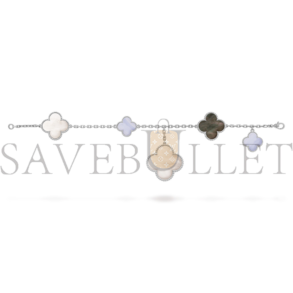 VAN CLEEF  ARPELS MAGIC ALHAMBRA BRACELET, 5 MOTIFS - WHITE GOLD, CHALCEDONY, MOTHER-OF-PEARL  VCARL62400